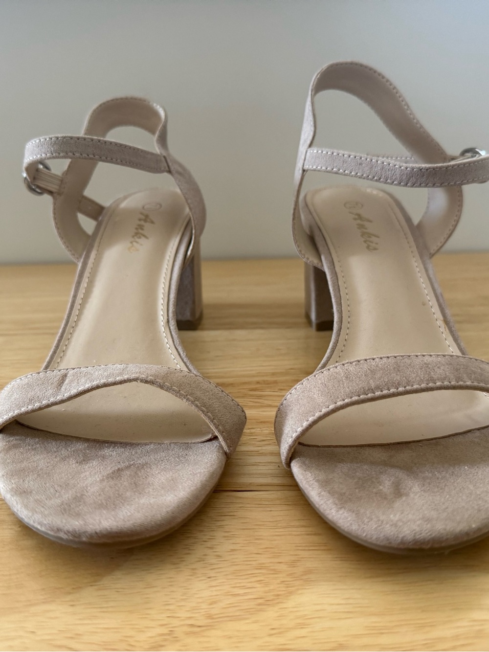 Ankle Strap Block Heel Sandals in Nude - Ankis